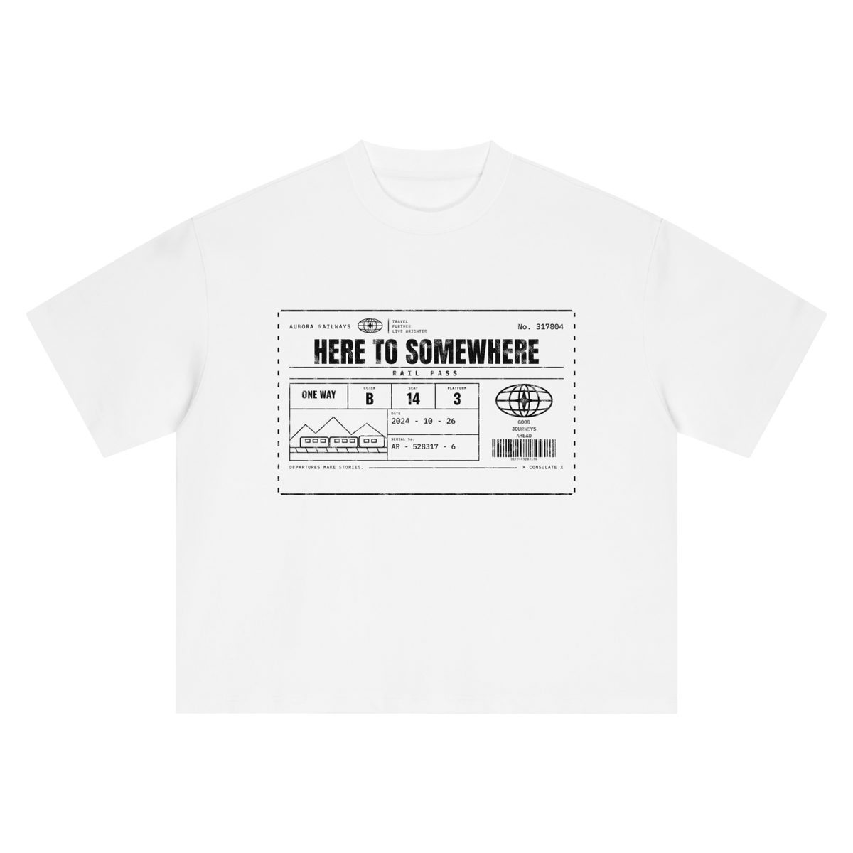 Here to Somewhere Rail Pass Heavyweight Tee - White – Consulate X, view 1 of 8