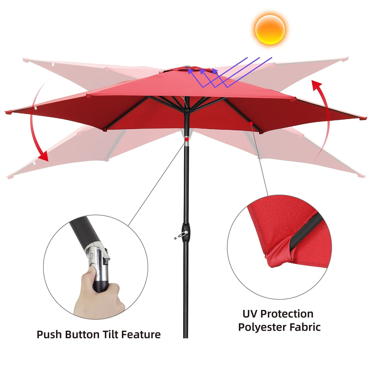 Ainfox 9ft  Patio Umbrella with Push Button Tilt and Crank, UV and Waterproof – Consulate X, view 17 of 27