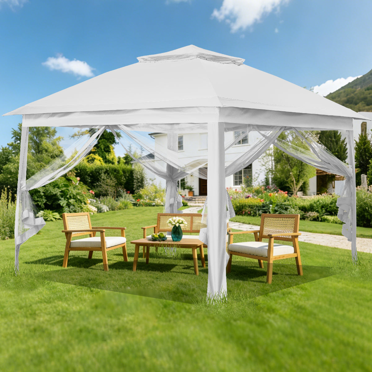 Ainfox 11ft x 11ft Heavy Duty Pop Up Gazebo Outdoor Canopy Shelter Instant Patio Gazebo Sun Shade Canopy Tent for Lawn Garden Backyard Deck – Consulate X, view 2 of 19