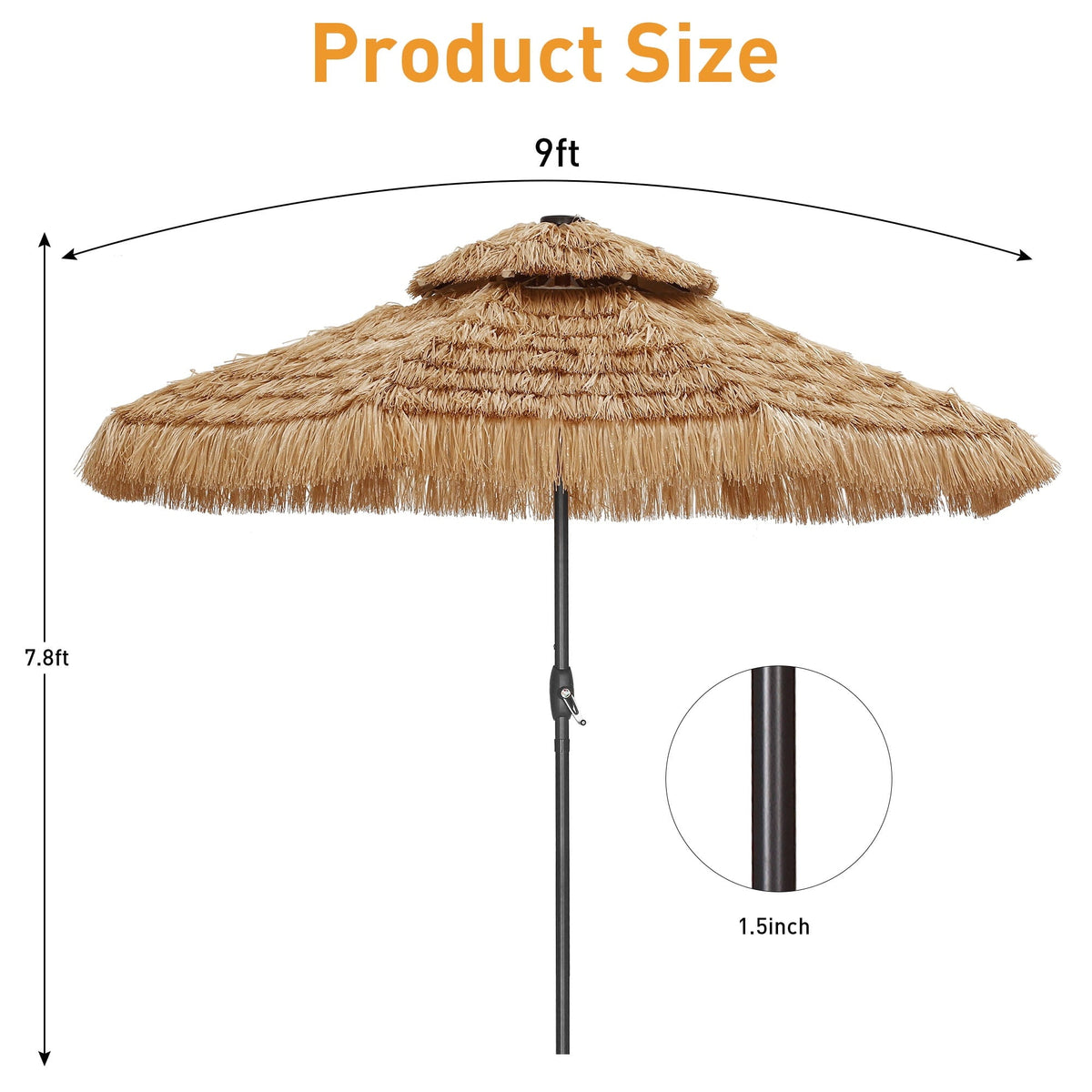 Ainfox 9ft Double Tiers Thatched Tiki Umbrella for Outdoor, Pool, Patio, Beach, Brown – Consulate X, view 6 of 7