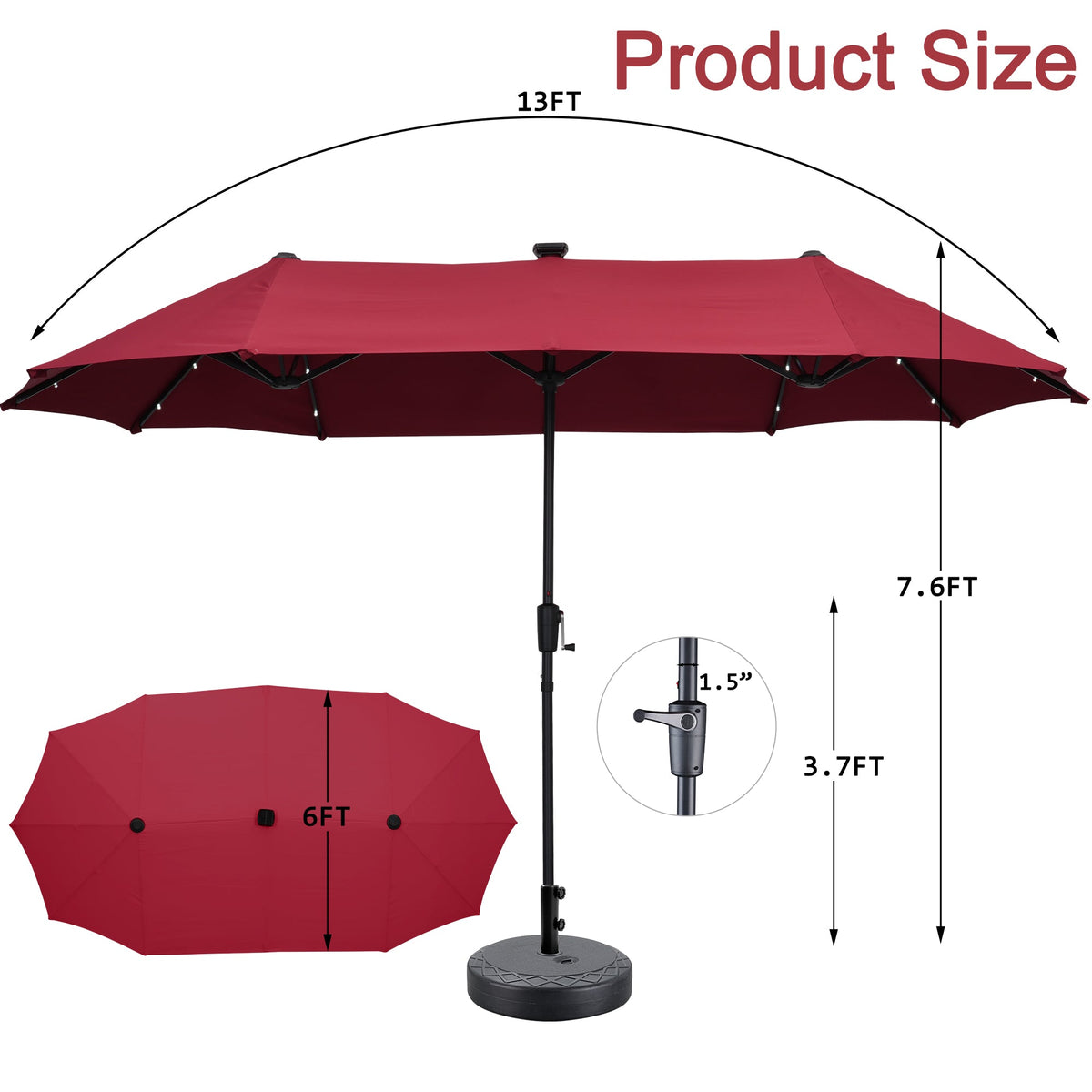 Ainfox 13ft Outdoor Patio Umbrella with Lights and Decorative Pattern Umbrella Base – Consulate X, view 11 of 12