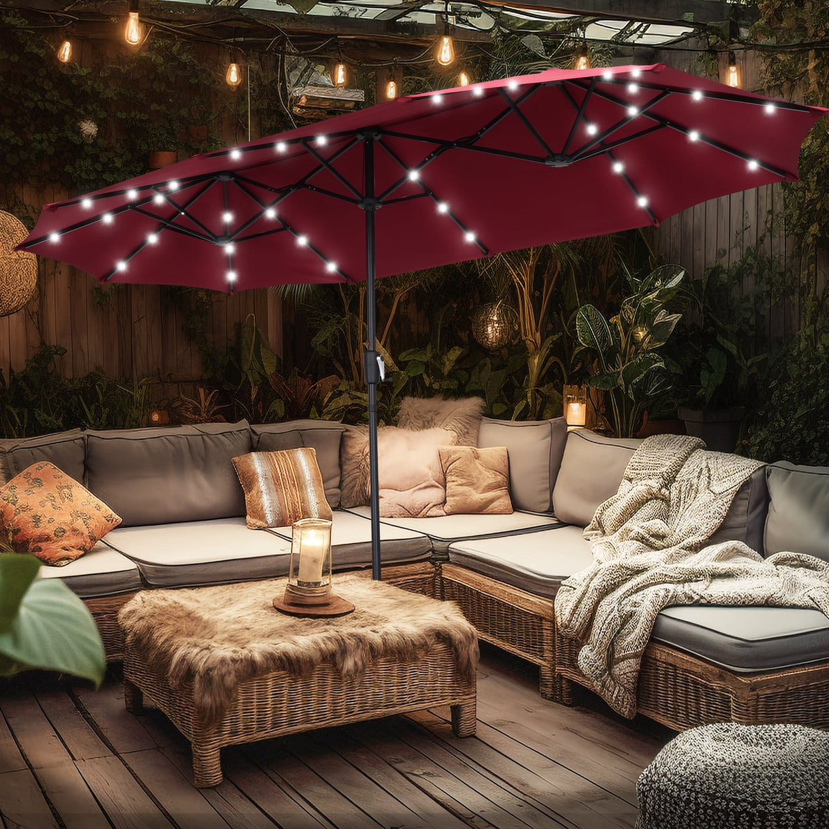 Ainfox 13ft Outdoor Patio Umbrella with Lights and Decorative Pattern Umbrella Base – Consulate X, view 9 of 12