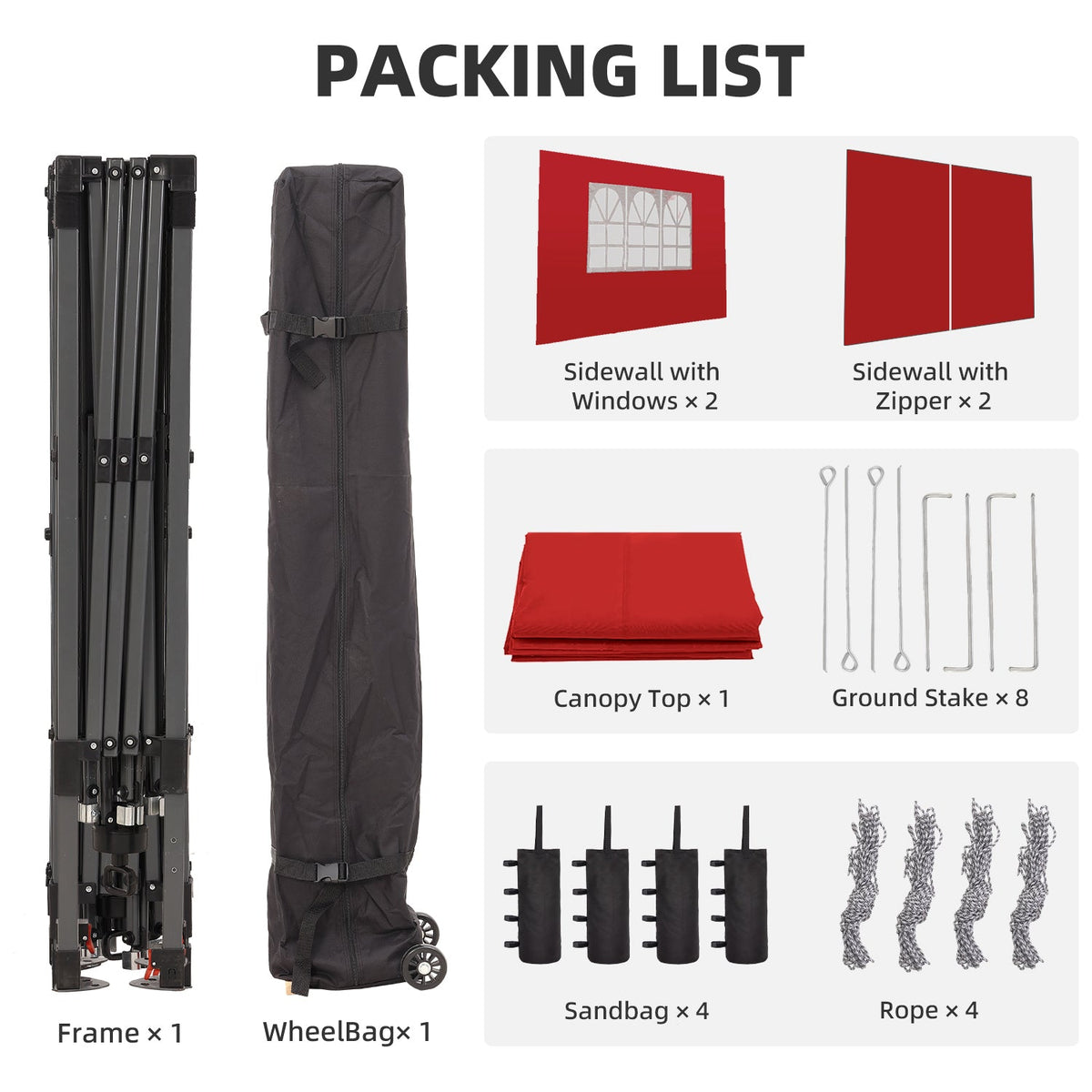 Ainfox 12ftx12ft Pop Up Canopy Tent with 4 Sidewalls One Push Tent Canopy with Wheeled Carry Bag, 8 Stakes and 4 Ropes – Consulate X, view 20 of 20