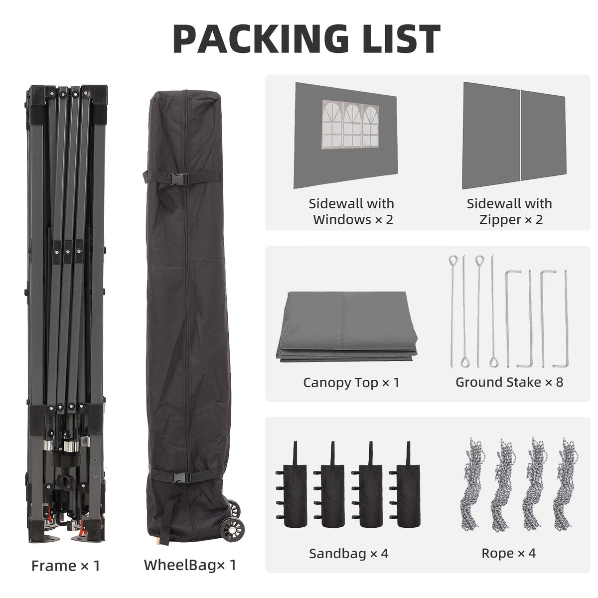 Ainfox 12ftx12ft Pop Up Canopy Tent with 4 Sidewalls One Push Tent Canopy with Wheeled Carry Bag, 8 Stakes and 4 Ropes – Consulate X, view 10 of 20