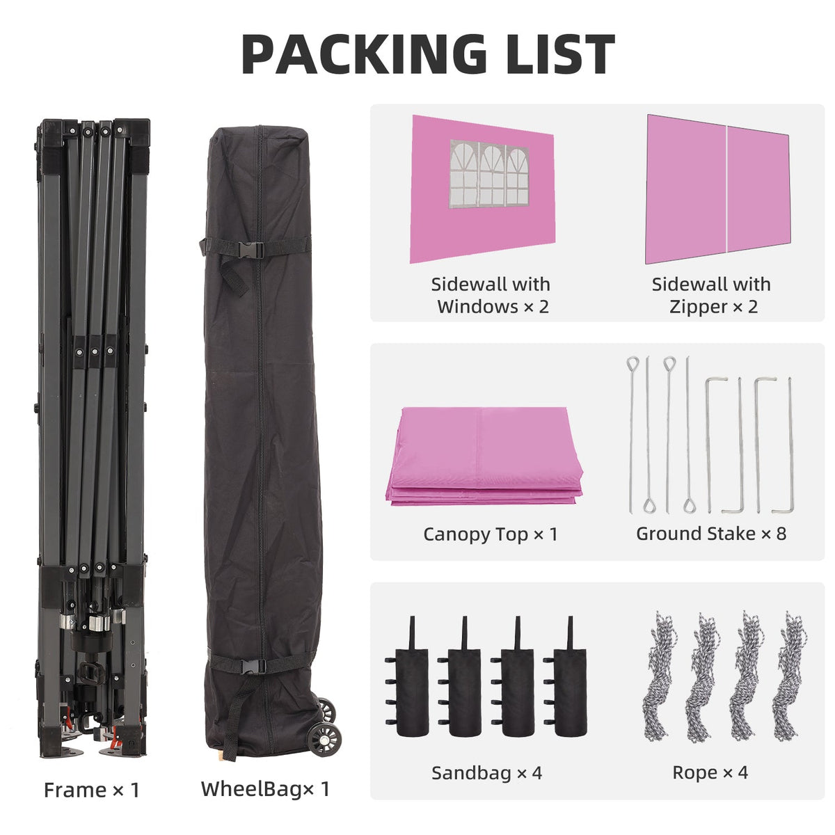 Ainfox 12ftx12ft Pop Up Canopy Tent with 4 Sidewalls One Push Tent Canopy with Wheeled Carry Bag, 8 Stakes and 4 Ropes – Consulate X, view 15 of 20