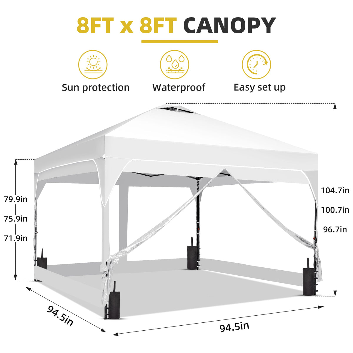 Ainfox 8ft x 8ft Pop Up Canopy Beach Tent with 4 Removable Clear PVC Sidewalls for Events, Parties, Camping – Consulate X, view 5 of 7
