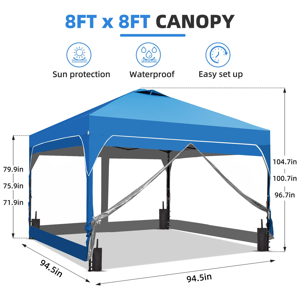 Ainfox 8ft x 8ft Pop Up Canopy Beach Tent with 4 Removable Clear PVC Sidewalls for Events, Parties, Camping – Consulate X, view 7 of 7