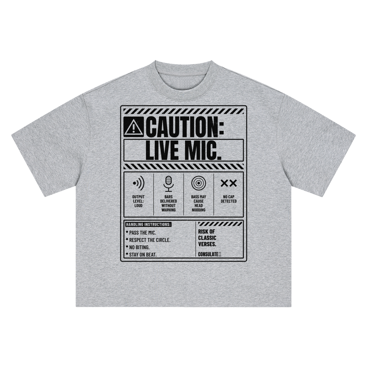 Caution: Live Mic Heavyweight Tee – Consulate X heavyweight tee, view 3 of 4