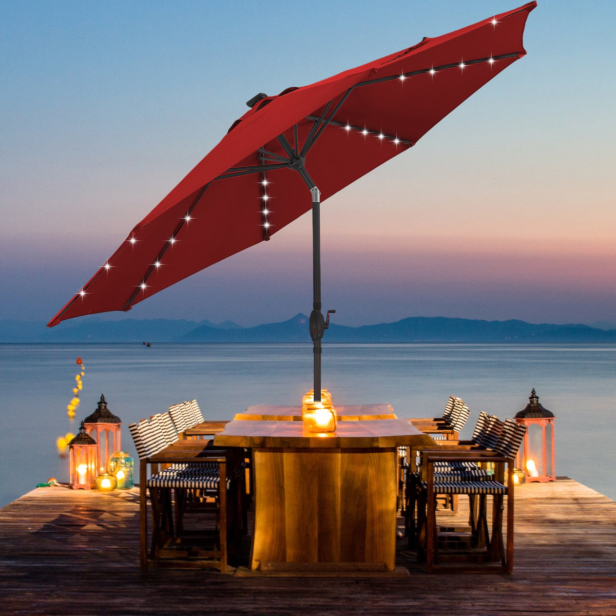 Ainfox 10ft Solar Patio Umbrella Outdoor Umbrella Market Umbrella for Backyard Deck Poolside With 32 LED Lights – Consulate X, view 6 of 14