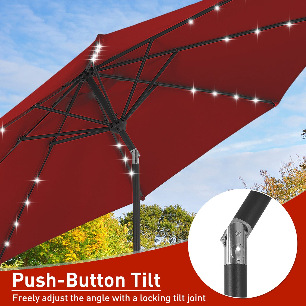 Ainfox 10ft Solar Patio Umbrella Outdoor Umbrella Market Umbrella for Backyard Deck Poolside With 32 LED Lights – Consulate X, view 7 of 14