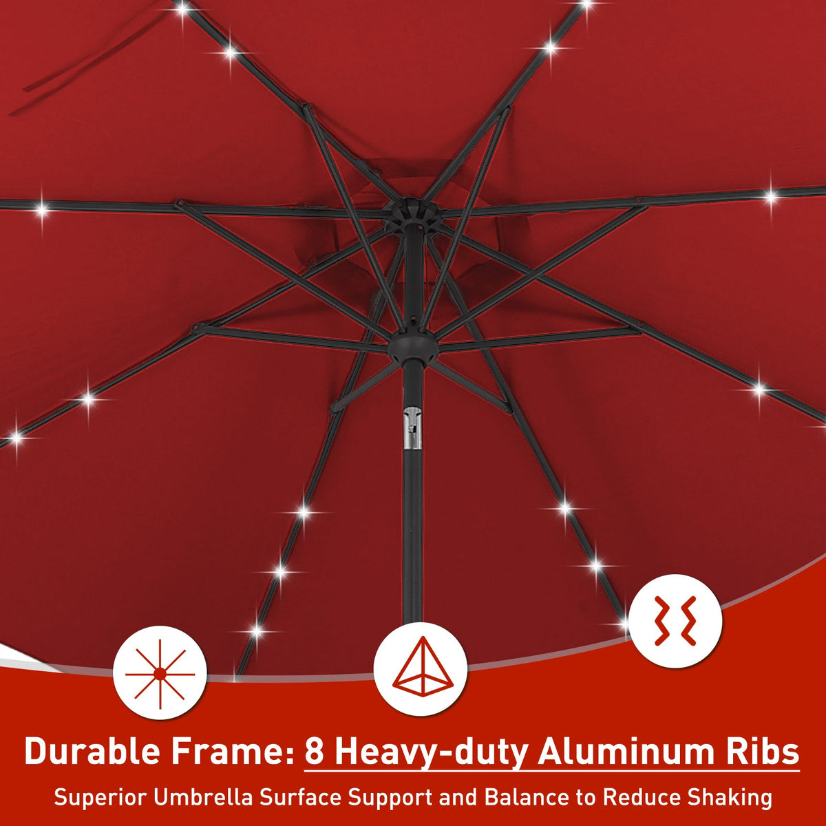 Ainfox 10ft Solar Patio Umbrella Outdoor Umbrella Market Umbrella for Backyard Deck Poolside With 32 LED Lights – Consulate X, view 5 of 14