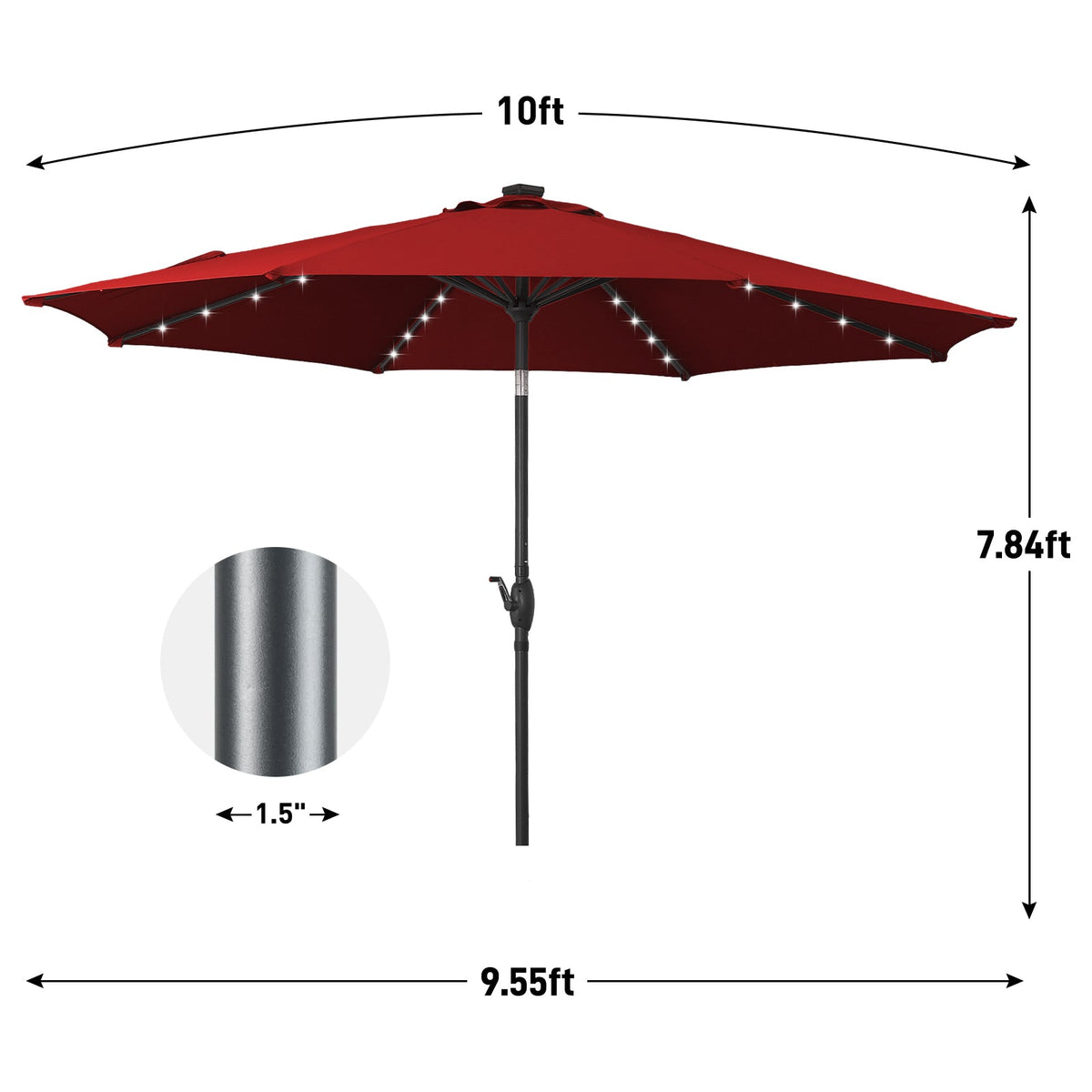Ainfox 10ft Solar Patio Umbrella Outdoor Umbrella Market Umbrella for Backyard Deck Poolside With 32 LED Lights – Consulate X, view 2 of 14