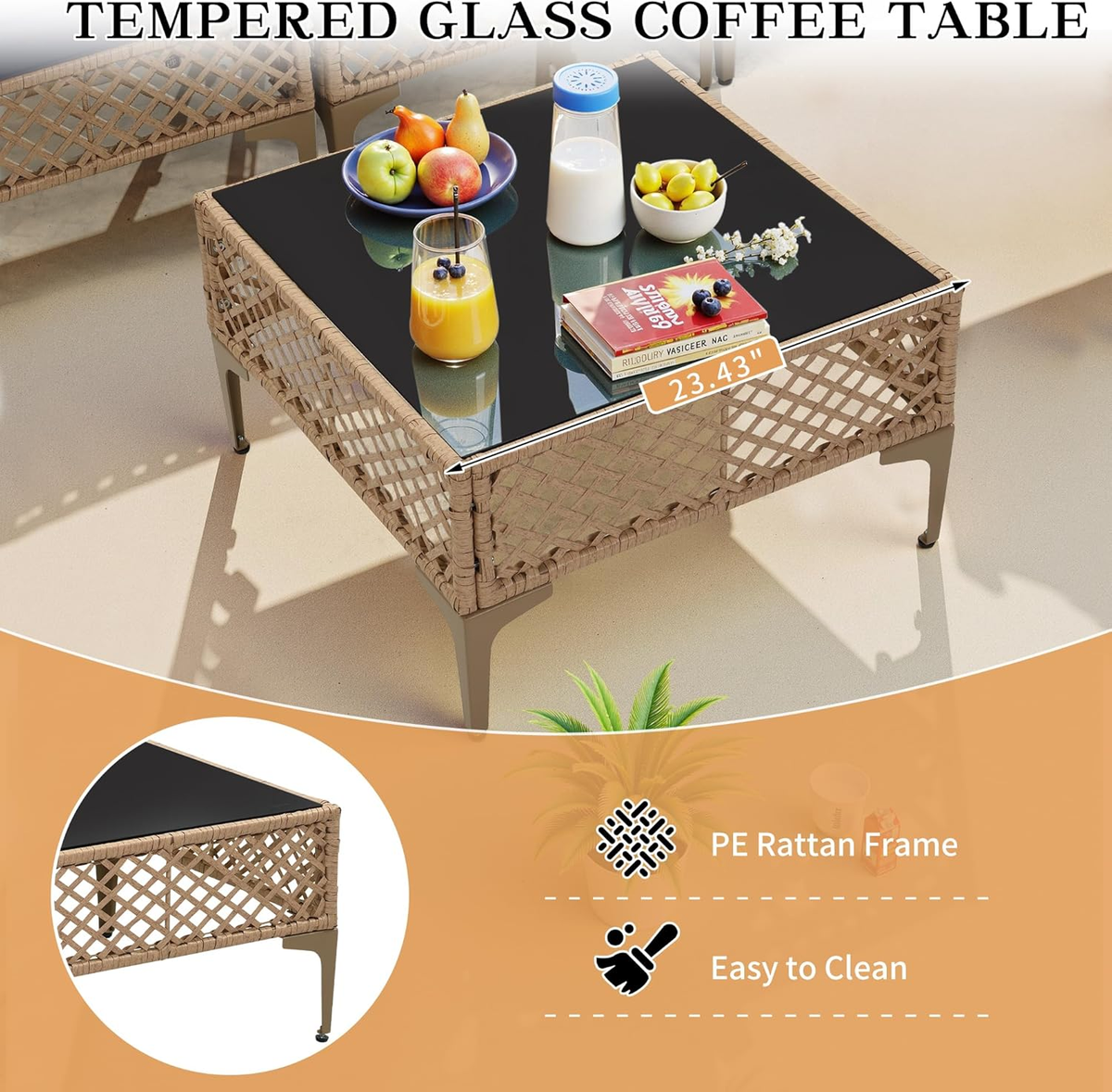Ainfox 7 Pieces Outdoor Wicker Modular Patio Sectional Set with Thick Cushions & Tempered Glass Table – Consulate X, view 9 of 13