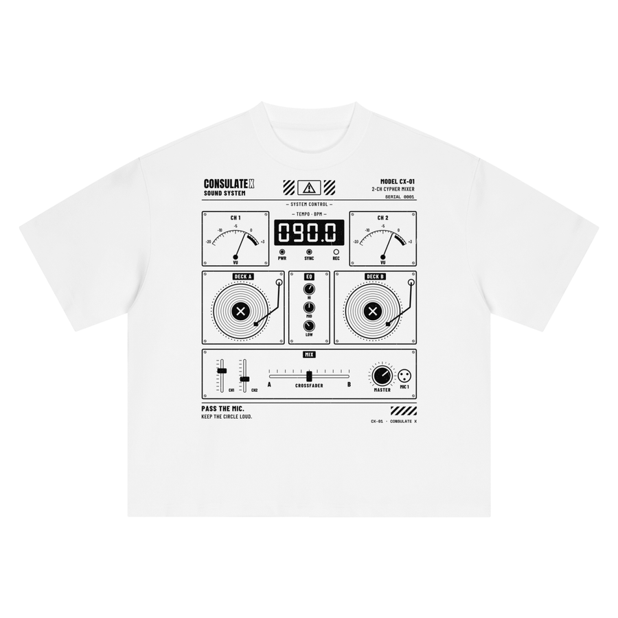 CX-01 Sound System Heavyweight Tee in White, front