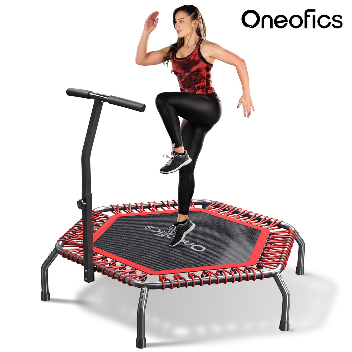Oneofics 48”Trampoline, Foldable Fitness trampoline for Adults and Kids, Exercise Workout Rebounder Trampoline with Adjustable Handle, Max Load 550lbs – Consulate X, view 1 of 5