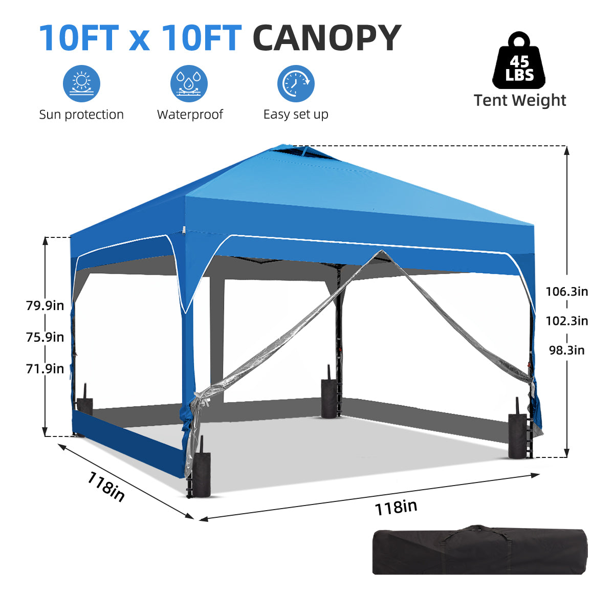 Ainfox 10ft x 10ft Pop Up Canopy Beach Tent with 4 Removable Clear PVC Sidewalls for Events, Parties, Camping – Consulate X, view 3 of 10