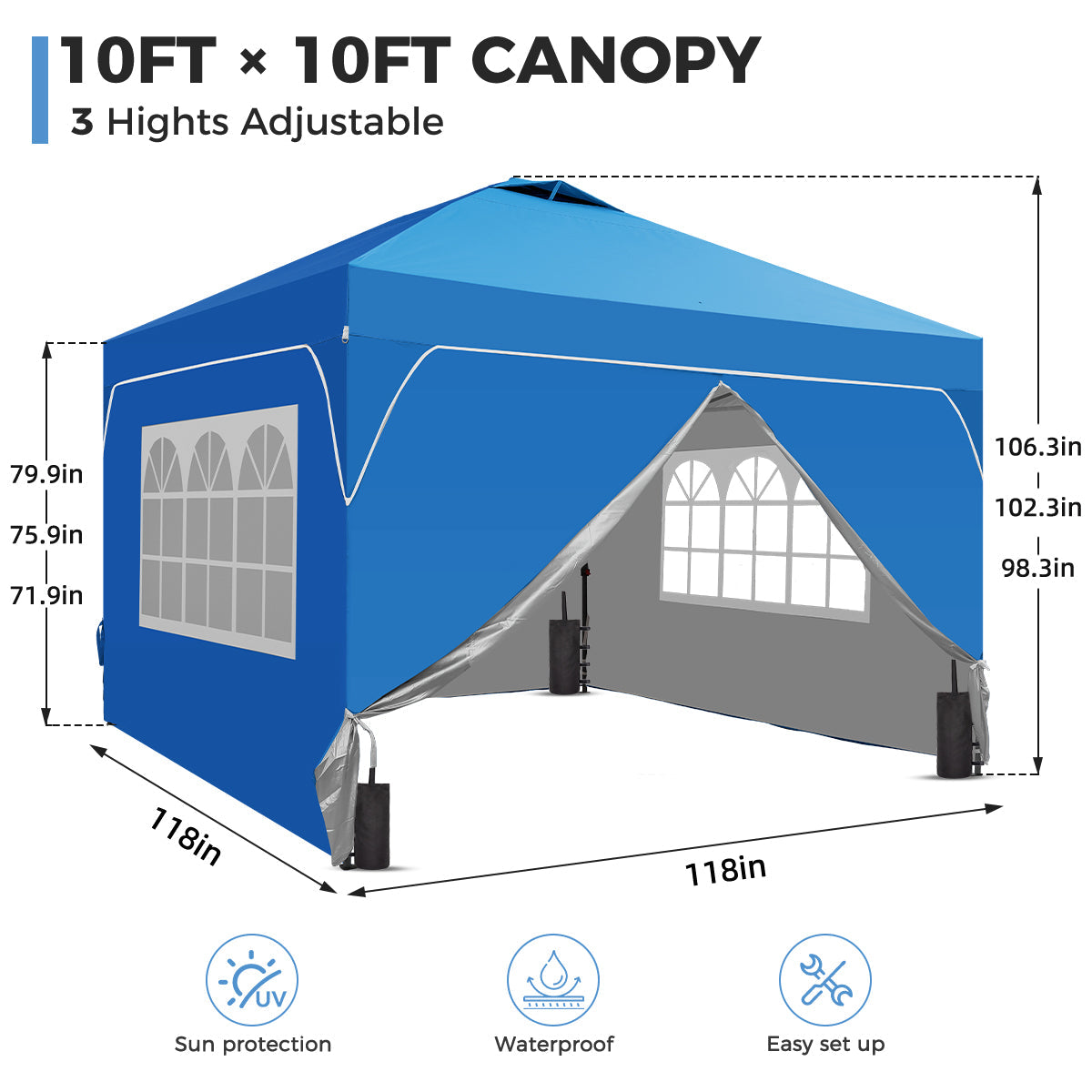 Ainfox 10ft x 10ft Pop Up Canopy Beach Tent with Four Removable Sidewalls for Events, Parties, Camping – Consulate X, view 2 of 8