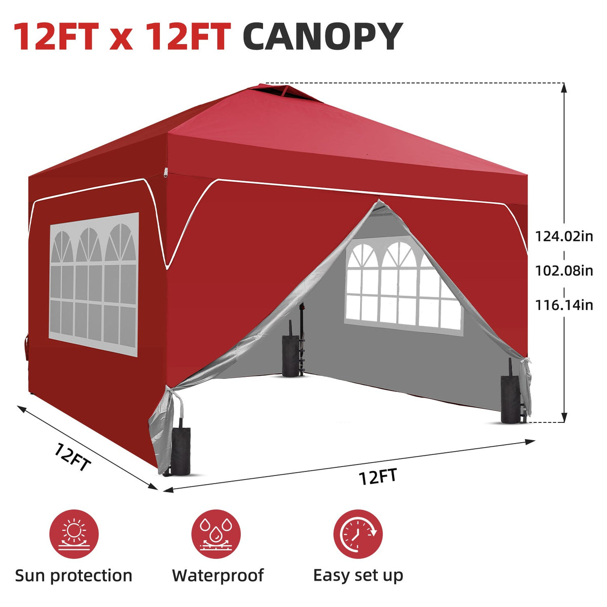 Ainfox 12ftx12ft Pop Up Canopy Tent with 4 Sidewalls One Push Tent Canopy with Wheeled Carry Bag, 8 Stakes and 4 Ropes – Consulate X, view 16 of 20