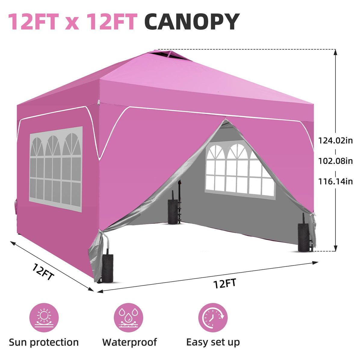 Ainfox 12ftx12ft Pop Up Canopy Tent with 4 Sidewalls One Push Tent Canopy with Wheeled Carry Bag, 8 Stakes and 4 Ropes – Consulate X, view 11 of 20