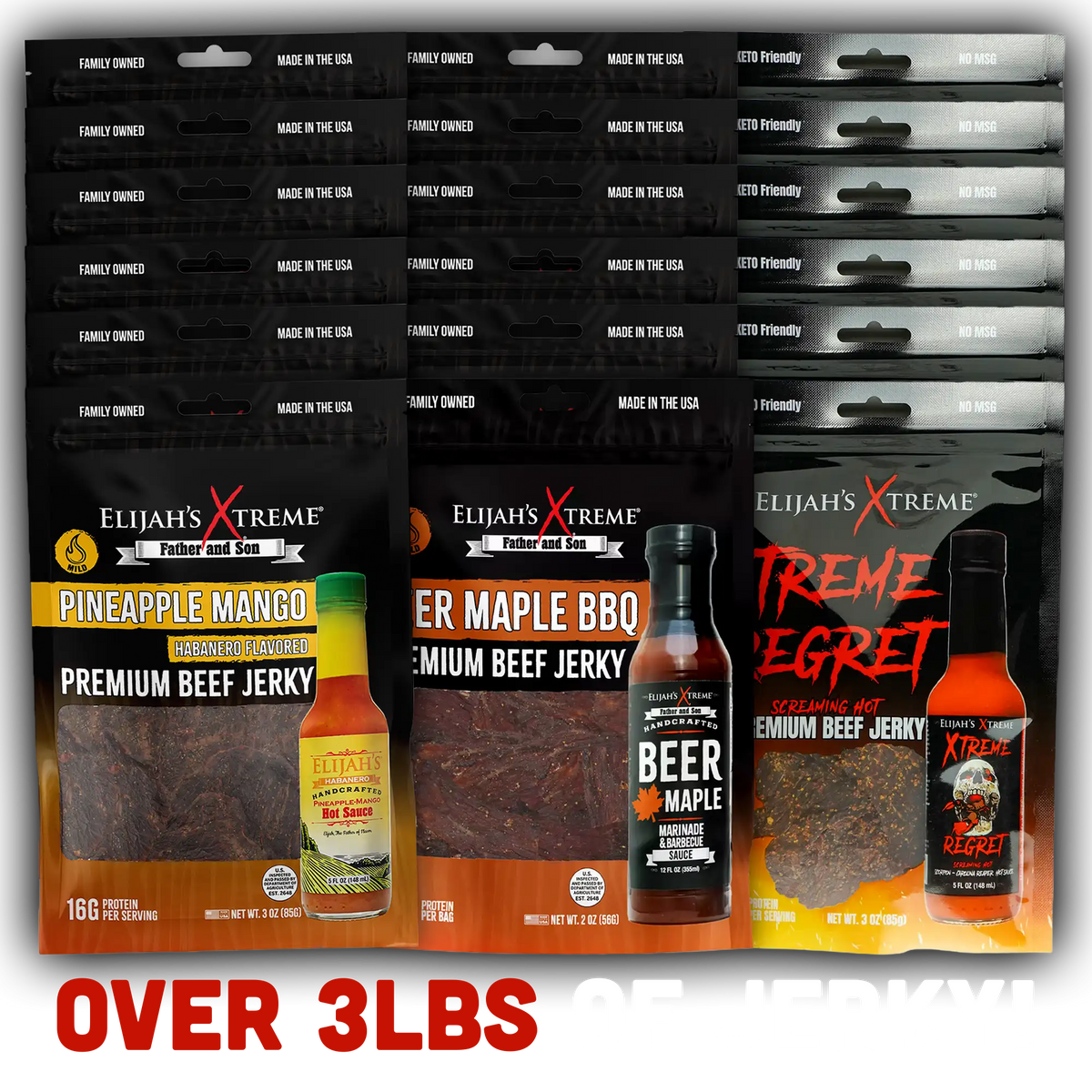 Elijah’s Xtreme Beef Jerky Bulk Trio - 6 bags of Each Flavor, 18 bags total (3lbs) – Consulate X, view 4 of 10