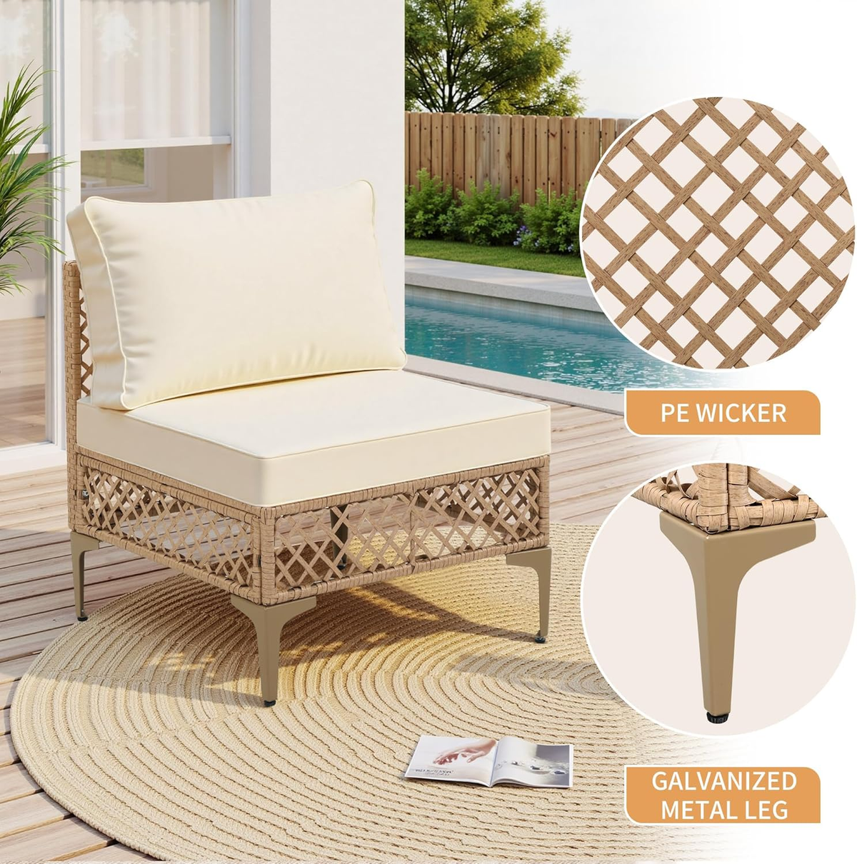 Ainfox 7 Pieces Outdoor Wicker Modular Patio Sectional Set with Thick Cushions & Tempered Glass Table – Consulate X, view 5 of 13