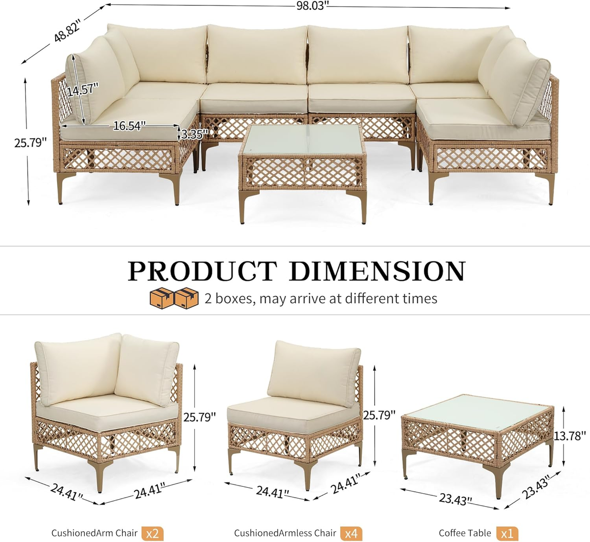 Ainfox 7 Pieces Outdoor Wicker Modular Patio Sectional Set with Thick Cushions & Tempered Glass Table – Consulate X, view 4 of 13