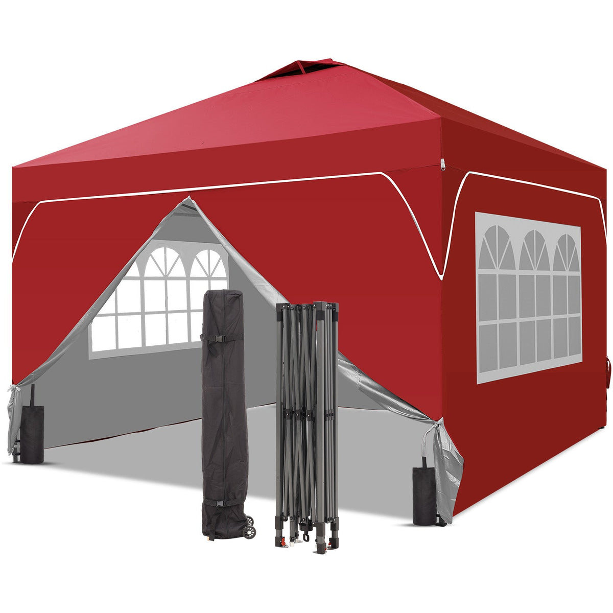 Ainfox 12ftx12ft Pop Up Canopy Tent with 4 Sidewalls One Push Tent Canopy with Wheeled Carry Bag, 8 Stakes and 4 Ropes – Consulate X, view 3 of 20