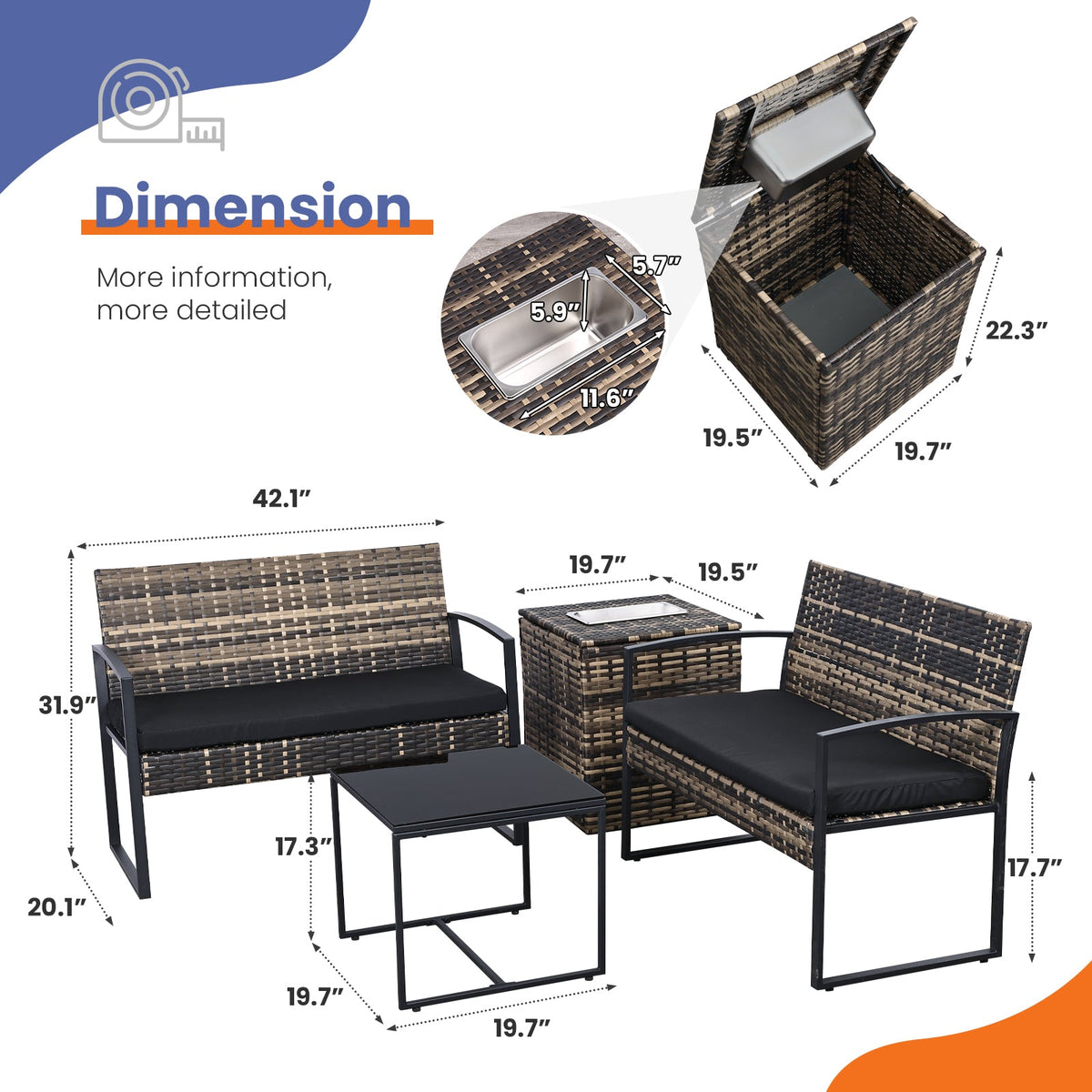 Ainfox 4 Pieces Outdoor Patio Furniture Sets Rattan Chair Wicker Set Outdoor Indoor Use Backyard Porch Garden Poolside Balcony Furniture – Consulate X, view 6 of 6