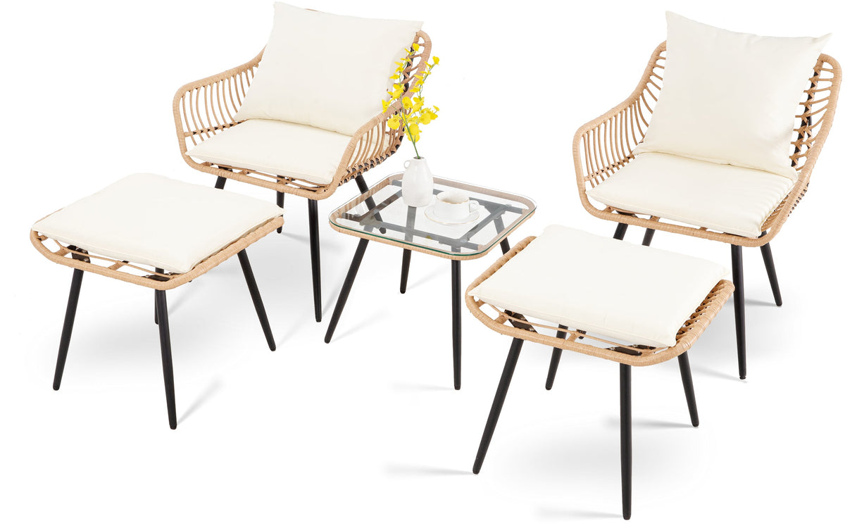 Ainfox 5 Pieces Outdoor Wicker Modular Patio Sectional Set with Thick Cushions & Tempered Glass Table – Consulate X, view 5 of 6