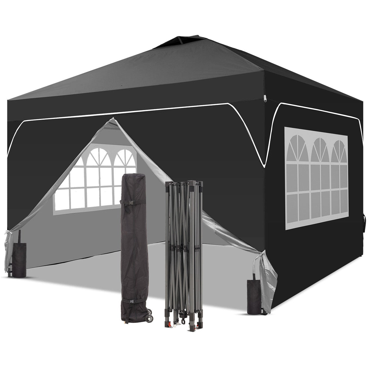 Ainfox 12ftx12ft Pop Up Canopy Tent with 4 Sidewalls One Push Tent Canopy with Wheeled Carry Bag, 8 Stakes and 4 Ropes – Consulate X, view 4 of 20