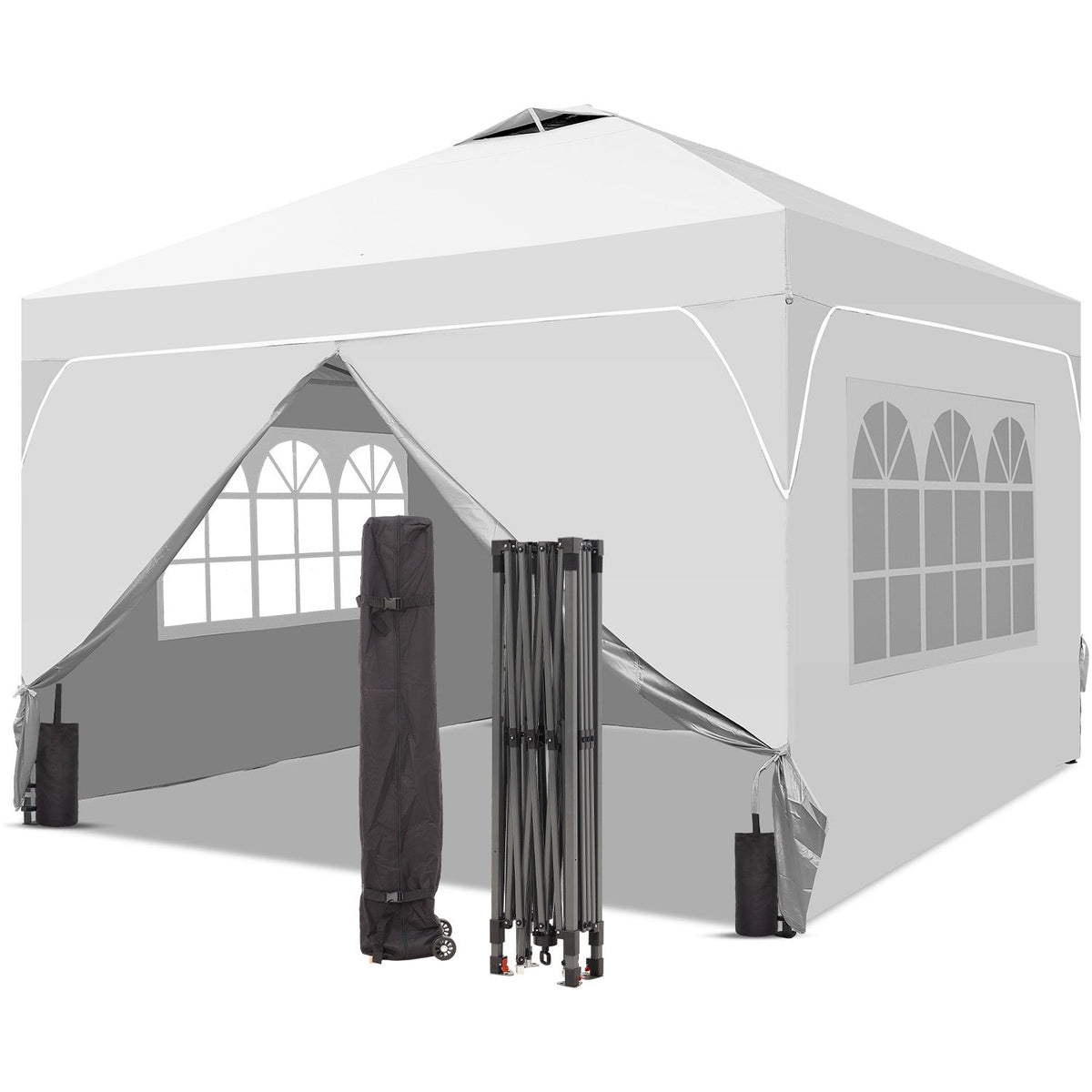 Ainfox 12ftx12ft Pop Up Canopy Tent with 4 Sidewalls One Push Tent Canopy with Wheeled Carry Bag, 8 Stakes and 4 Ropes – Consulate X, view 5 of 20