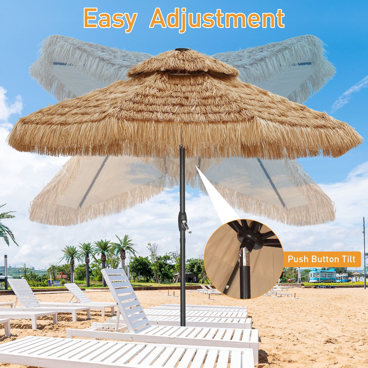 Ainfox 9ft Double Tiers Thatched Tiki Umbrella for Outdoor, Pool, Patio, Beach, Brown – Consulate X, view 2 of 7