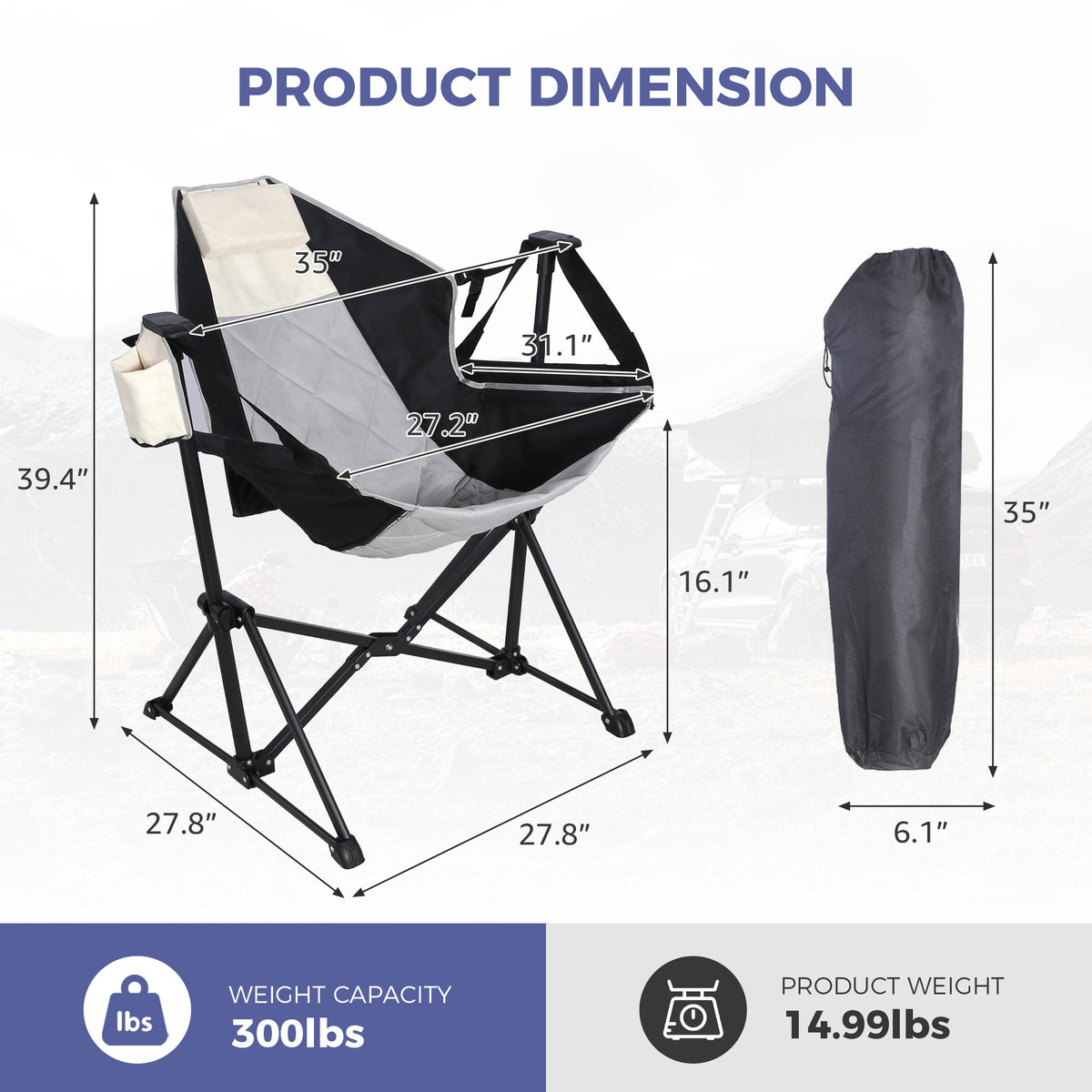 Ainfox Adults Heavy Duty Camping Chair High Back Folding Chair with Thickened Steel FramePadded Portable Outdoor Chair – Consulate X, view 3 of 3