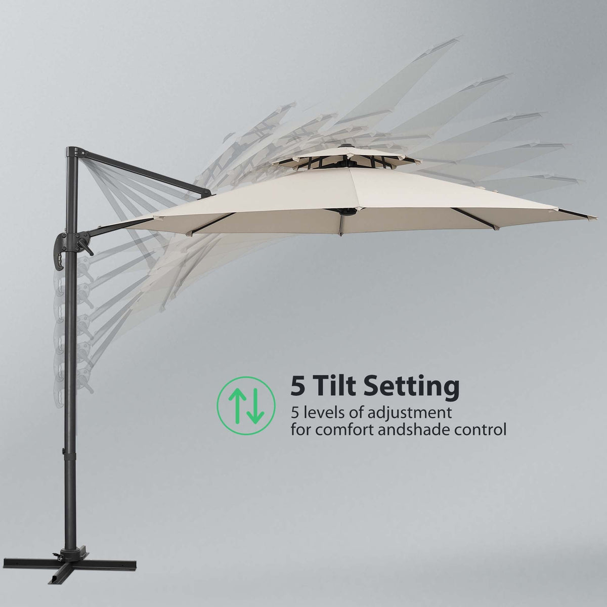 Ainfox 10ft Double Top Heavy-Duty Patio Cantilever Umbrella with Cross Base, Outdoor Large Offset Hanging Aluminum Rotation Sun Shade Umbrella with 360°Rotation Adjustable – Consulate X, view 4 of 9