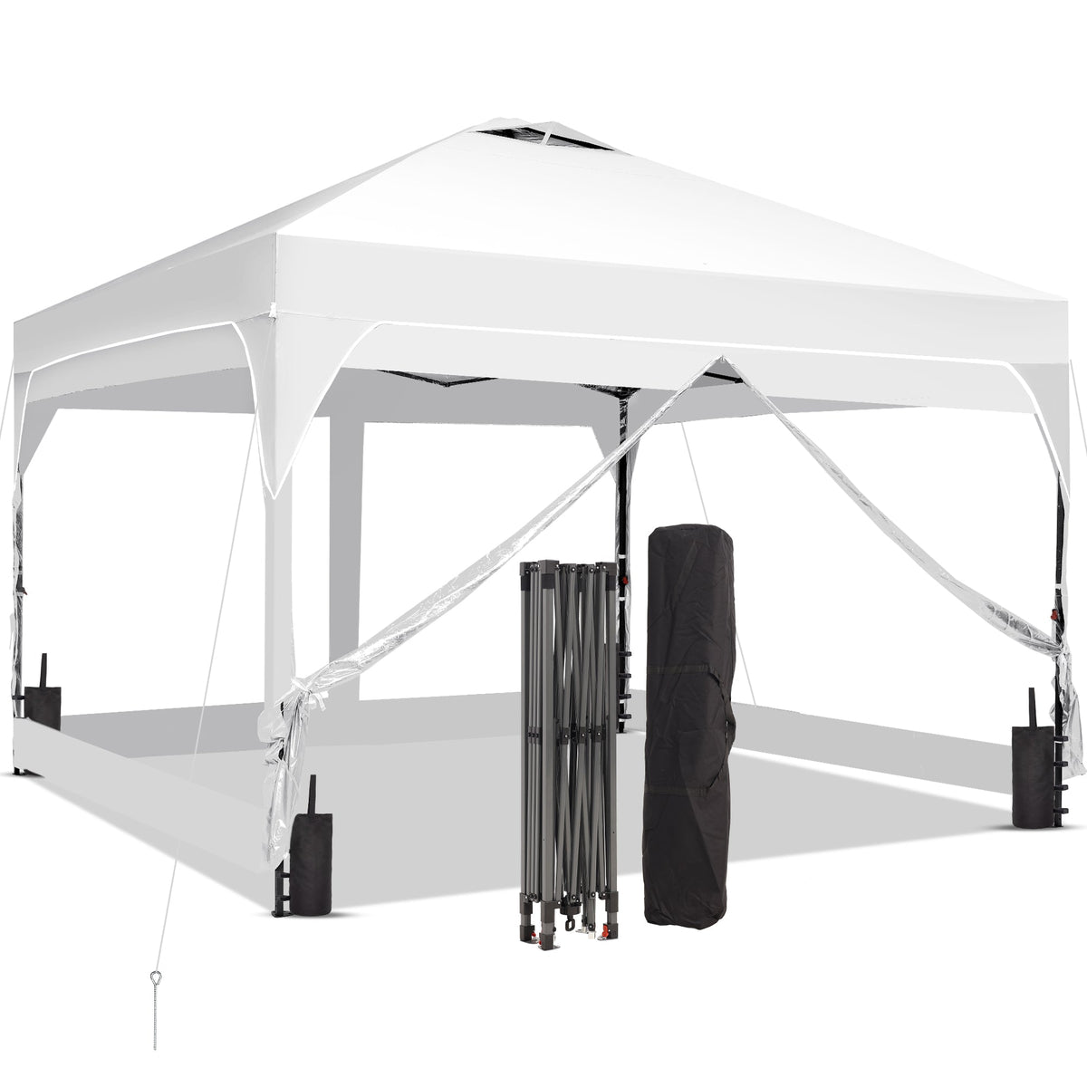 Ainfox 8ft x 8ft Pop Up Canopy Beach Tent with 4 Removable Clear PVC Sidewalls for Events, Parties, Camping – Consulate X, view 6 of 7