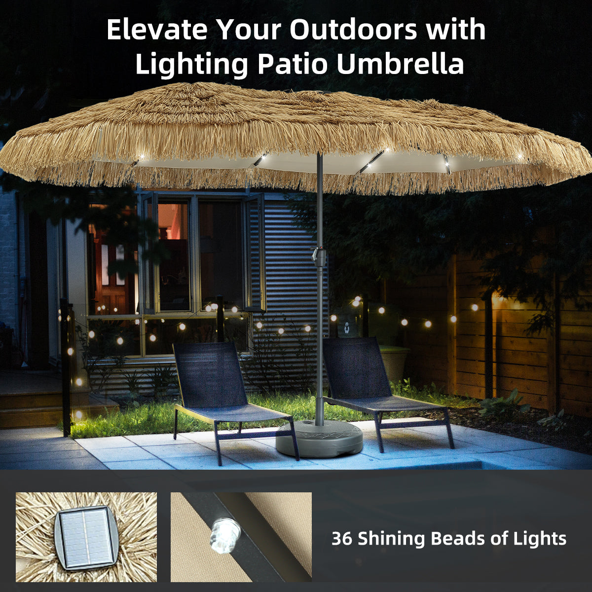 Ainfox 13ft Large Thatched Tiki Patio Umbrella, Outdoor Heavy-Duty Double-Sided Rectangle Market Umbrella for Garden, Deck, Backyard, Pool, Beach – Consulate X, view 2 of 10