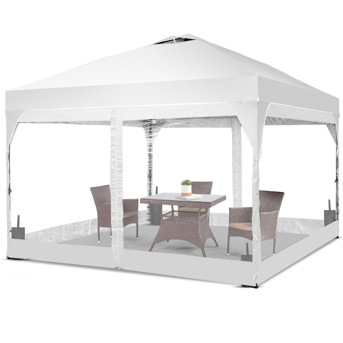Ainfox 10ft x 10ft Pop Up Canopy Beach Tent with 4 Removable Clear PVC Sidewalls for Events, Parties, Camping – Consulate X, view 1 of 10