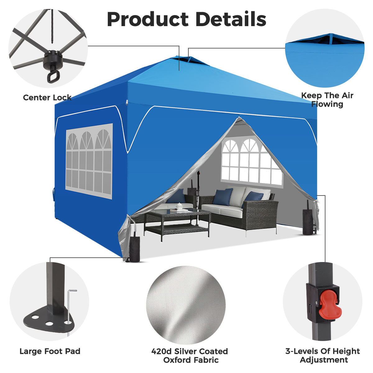 Ainfox 10ft x 10ft Pop Up Canopy Beach Tent with Four Removable Sidewalls for Events, Parties, Camping – Consulate X, view 6 of 8