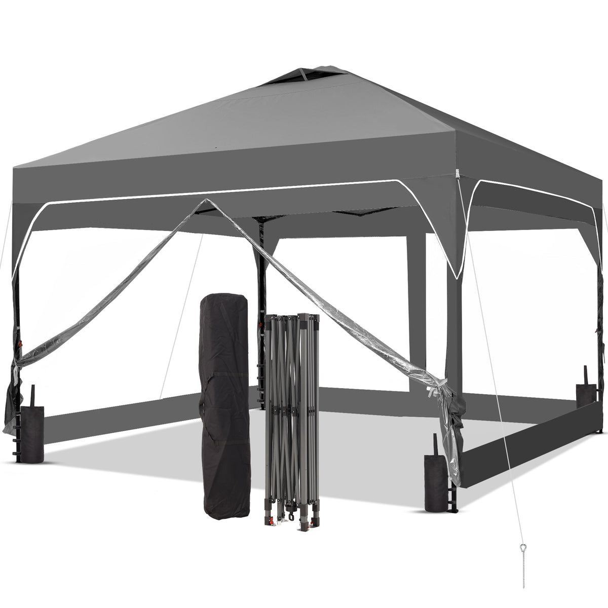 Ainfox 8ft x 8ft Pop Up Canopy Beach Tent with 4 Removable Clear PVC Sidewalls for Events, Parties, Camping – Consulate X, view 3 of 7