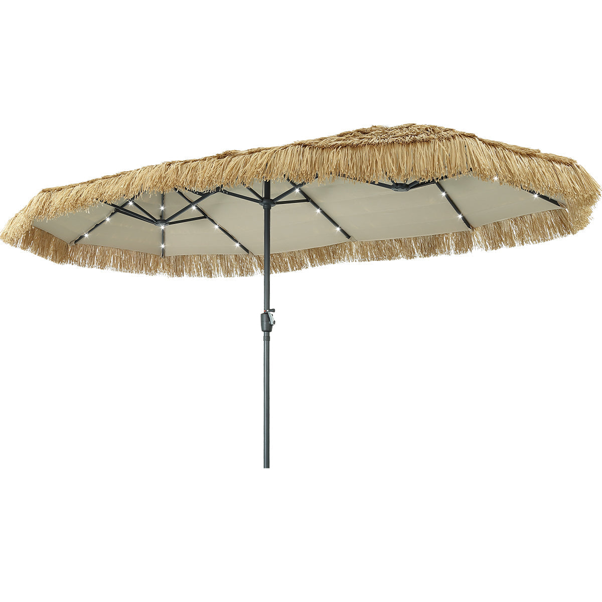 Ainfox 13ft Large Thatched Tiki Patio Umbrella, Outdoor Heavy-Duty Double-Sided Rectangle Market Umbrella for Garden, Deck, Backyard, Pool, Beach – Consulate X, view 9 of 10