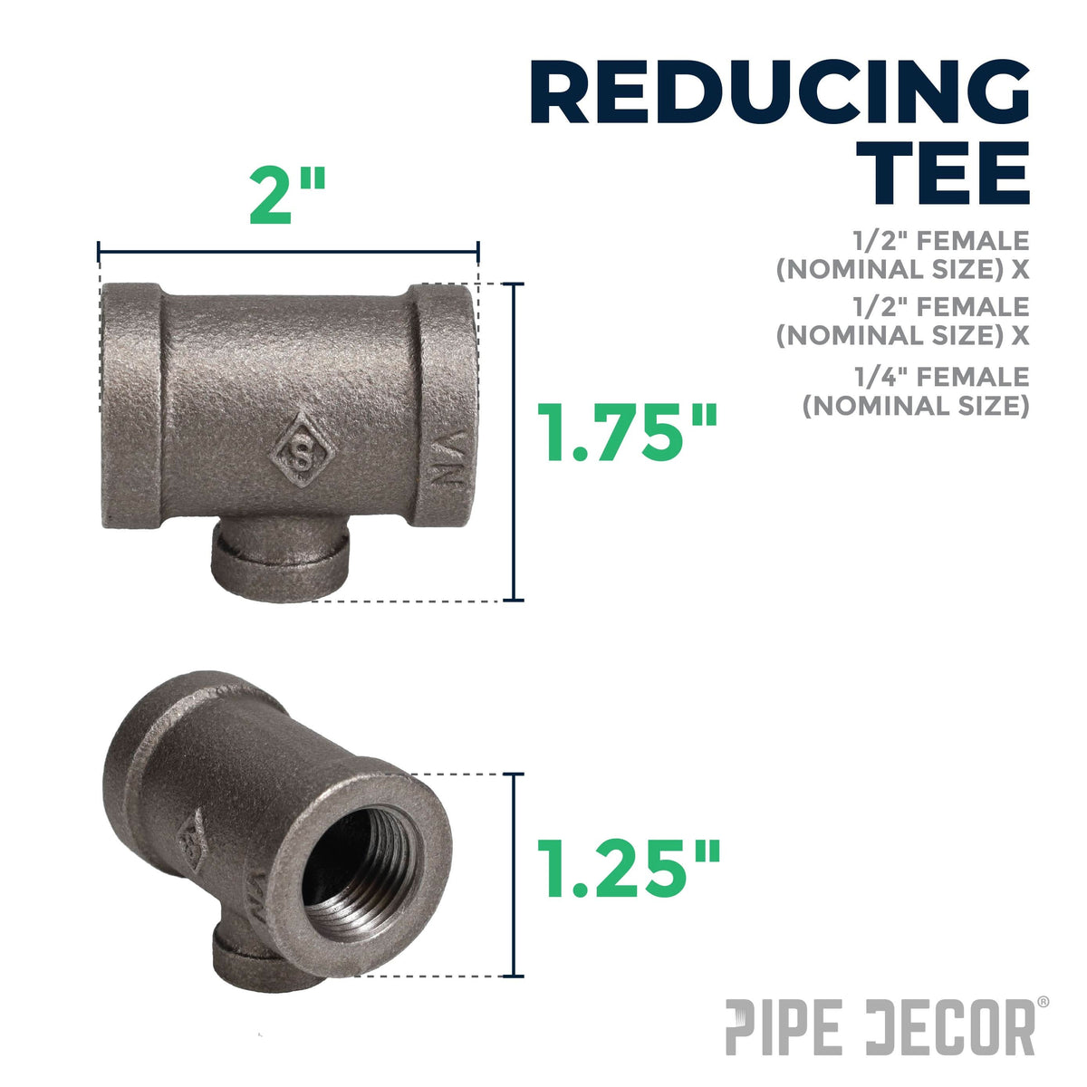 1/2 in. x 1/2 in. x 1/4 in. Black Reducing Tee – Consulate X, view 2 of 7