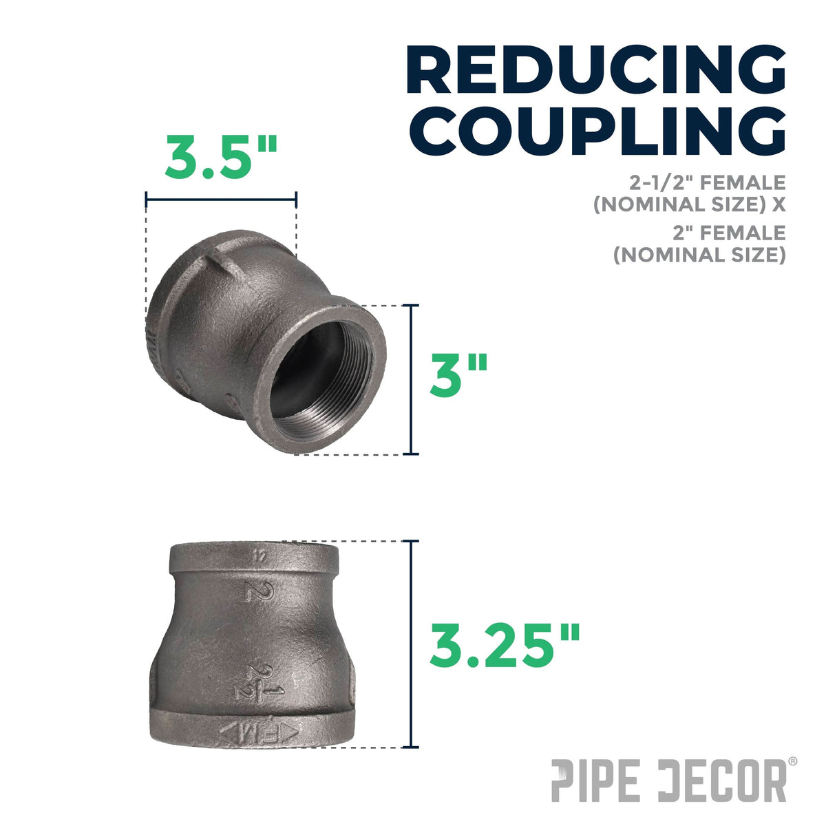 2 1/2 in. x 2 in. Black Reducing Coupling – Consulate X, view 2 of 7