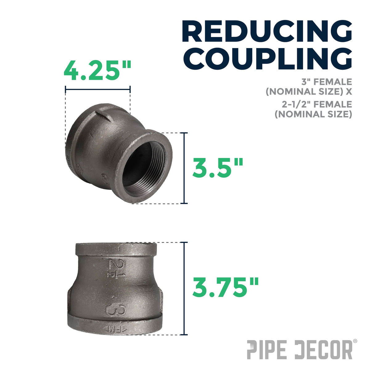 3 in. x 2 1/2 in. Black Reducing Coupling – Consulate X, view 2 of 7