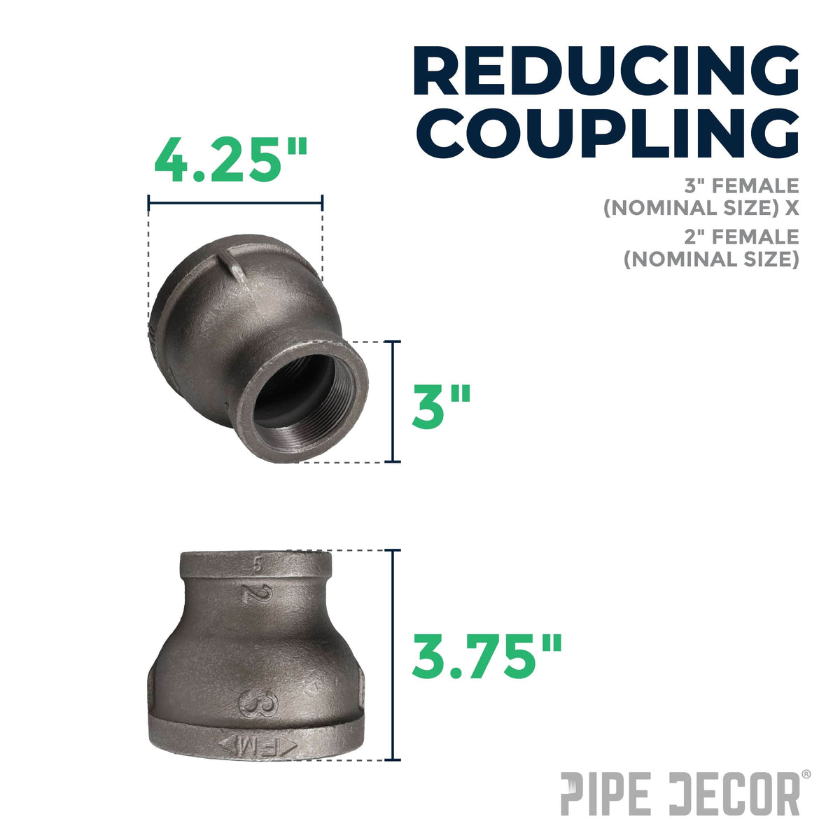 3 in. x 2 in. Black Reducing Coupling – Consulate X, view 2 of 7