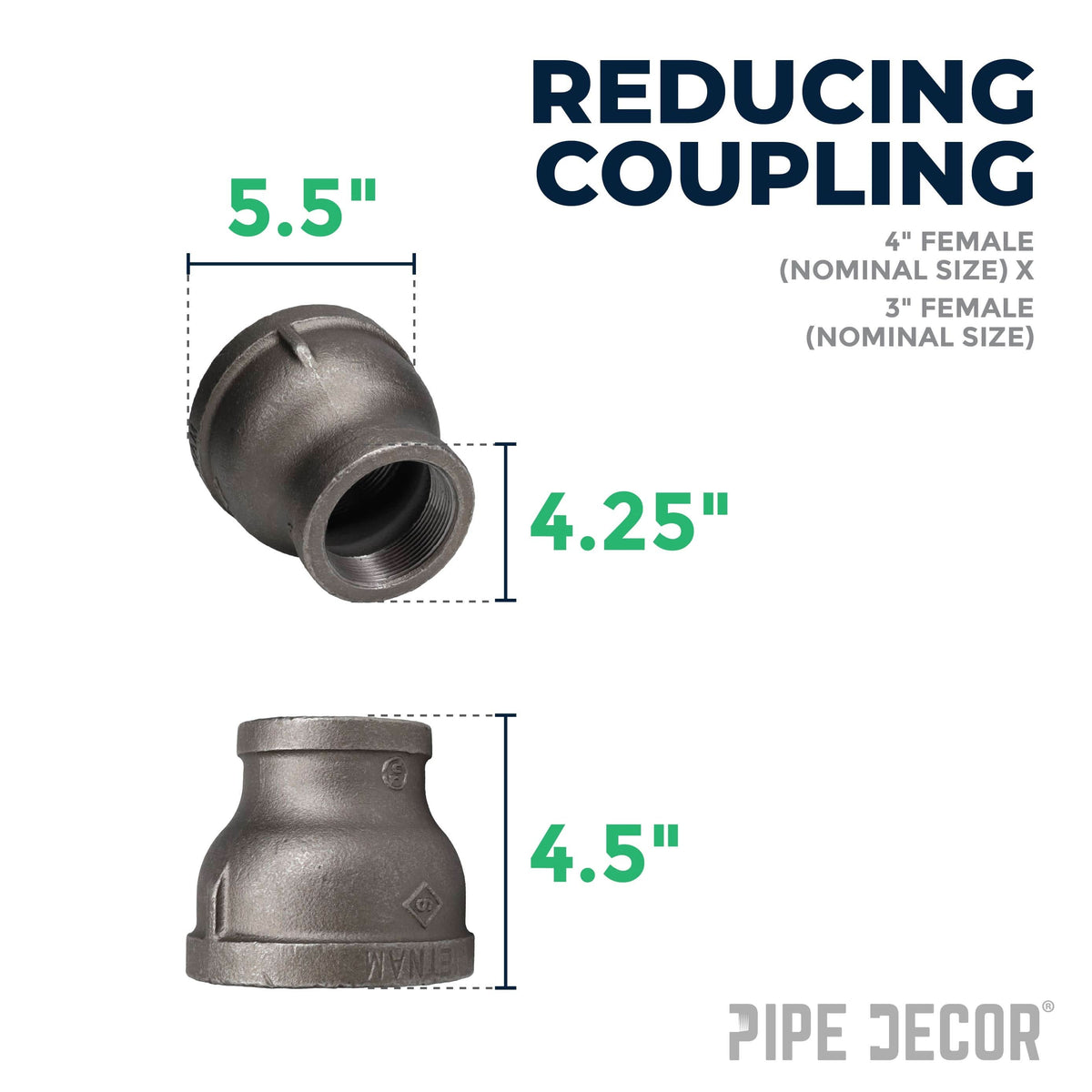 4 in. x 3 in. Black Reducing Coupling – Consulate X, view 2 of 7