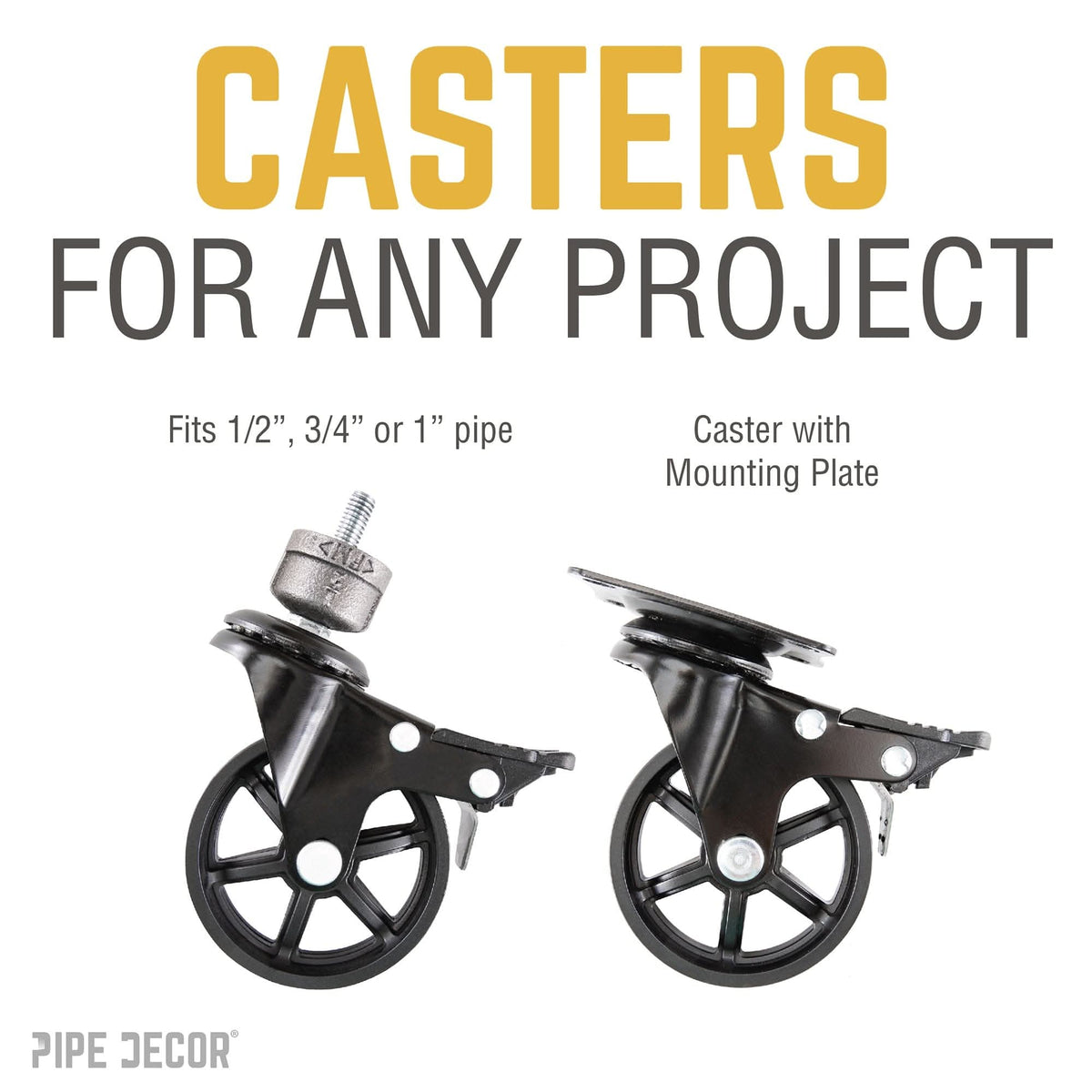 Swivel Caster Wheels for  1” Pipe with Locking Mechanism (4-Pack) – Consulate X, view 8 of 8