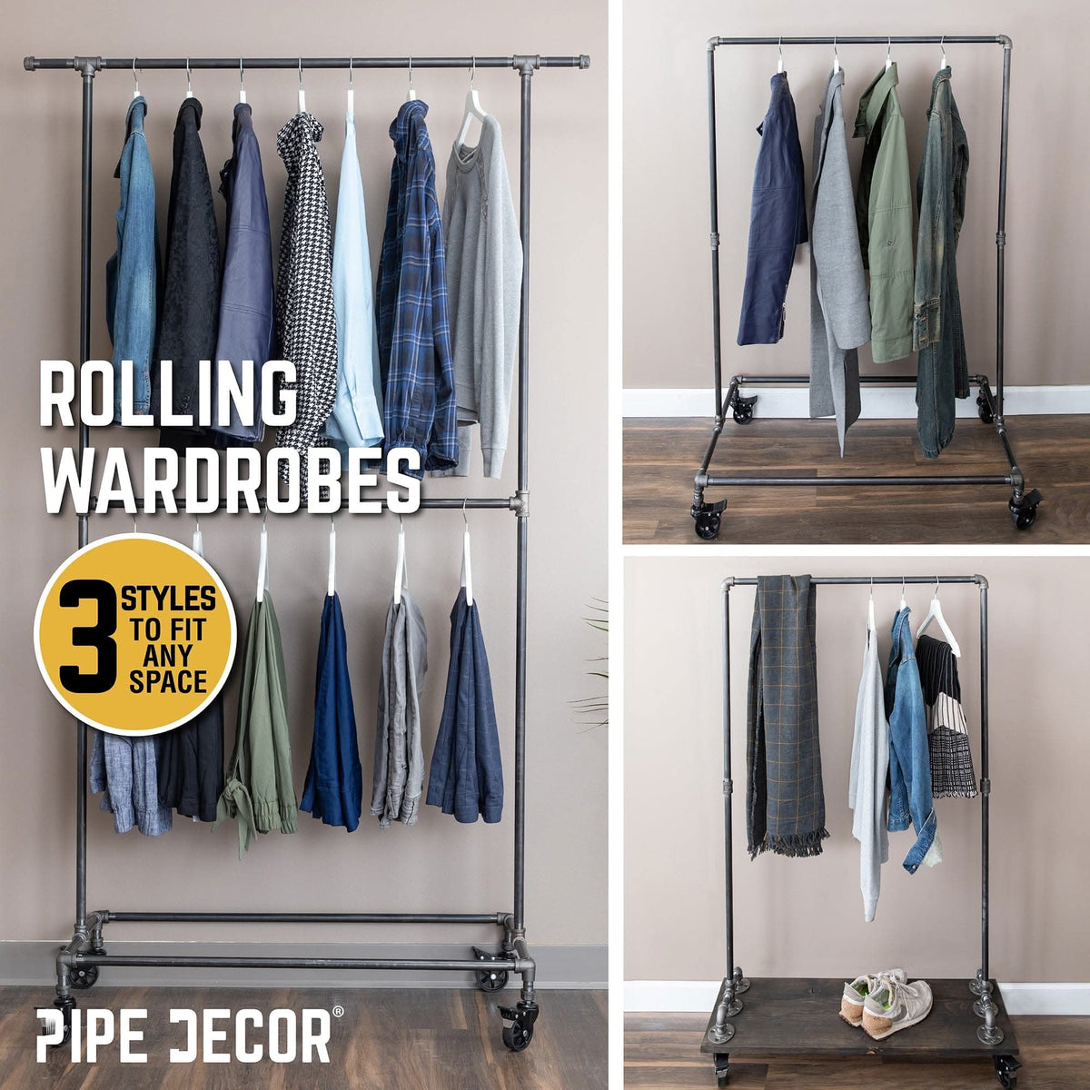 58 in. Rolling Single Rod Clothing Rack – Consulate X, view 8 of 9