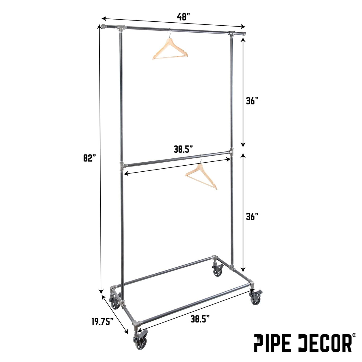 82 in. Rolling Double Rod Clothing Rack – Consulate X, view 2 of 9