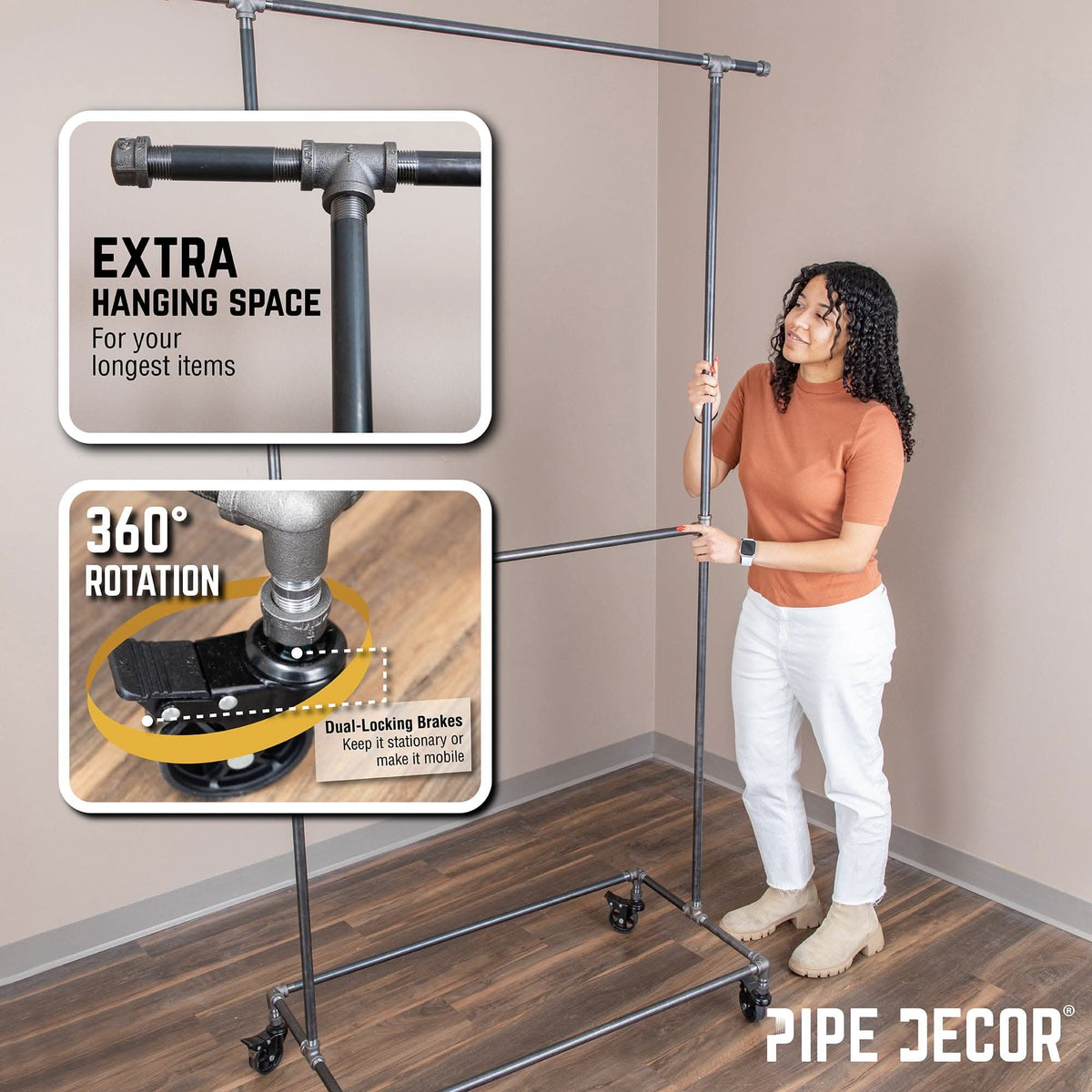 82 in. Rolling Double Rod Clothing Rack – Consulate X, view 4 of 9