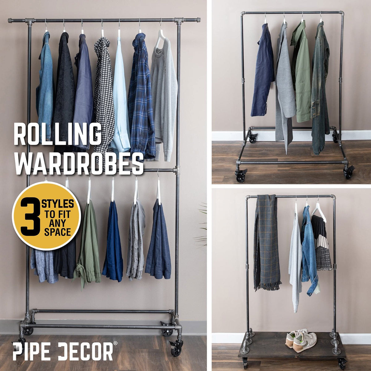 82 in. Rolling Double Rod Clothing Rack – Consulate X, view 8 of 9